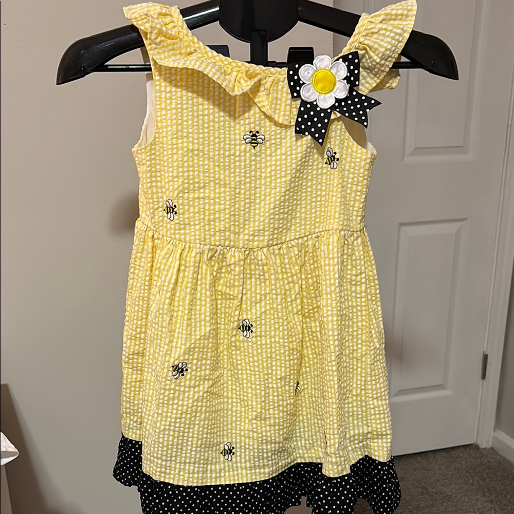 Yellow and Black Kids Dress with Floral Accent
